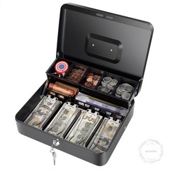 Cash Box with Money Tray and Key Lock, Saving Lock Box with Money Tray Storage
