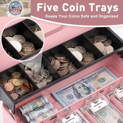 Locking Cash Box with Lock, Money Box with Cash Tray,Lock Safe Box with Key, Mon
