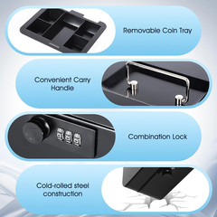 Cash Box with Combination Lock Safe Metal Money Box with Money Tray for Security
