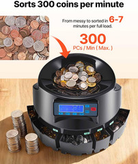 USD Coin Counter & Coin Sorters with LCD Display, Coin Sorter Machine for USD Co