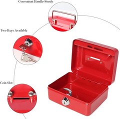 Compact Red Metal Cash Box with Key Lock – Safe Piggy Bank for Coins & Valuables