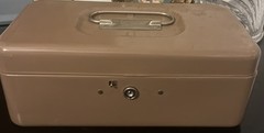 LIT-NING Strong Box Cash Box Vintage Opens No Key No Tray Brown E