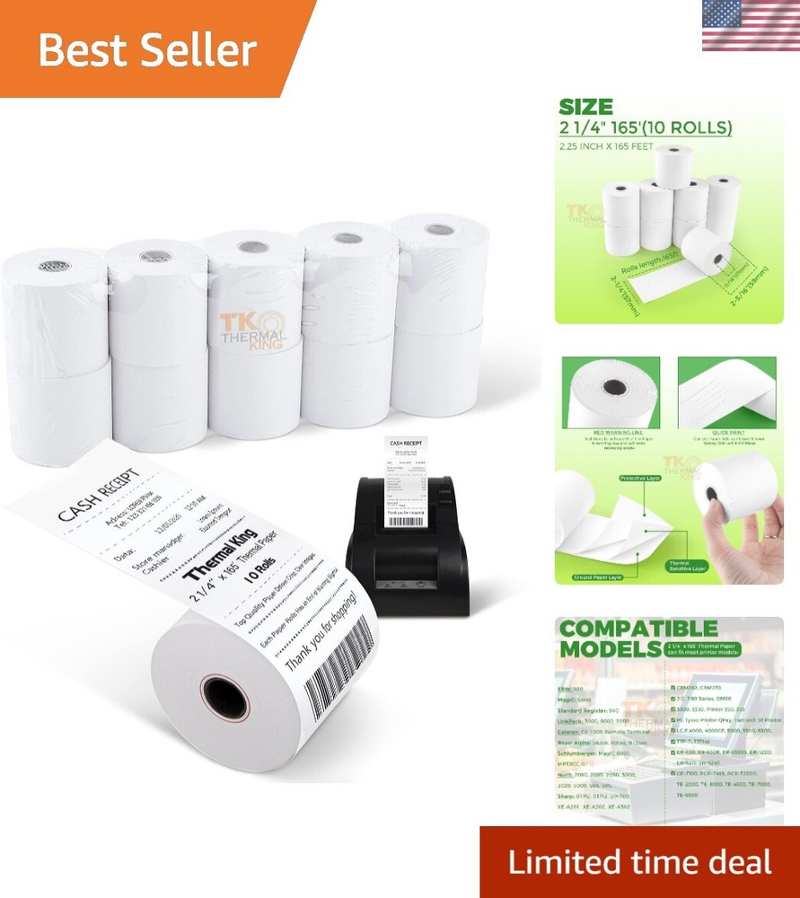 10-Pack 2.25″ x 165′ Thermal Receipt Paper – Biodegradable for POS Systems
