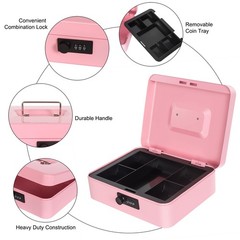 Cash Box with Money Tray and Combination Lock Metal Money Box for Cash Regist…