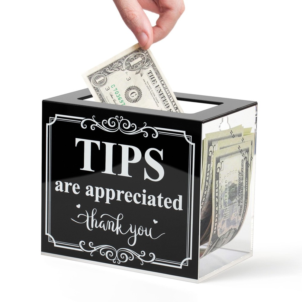 Acrylic Tip Jar for Money Donation Raffle Cash Collection Storage Box for Bar