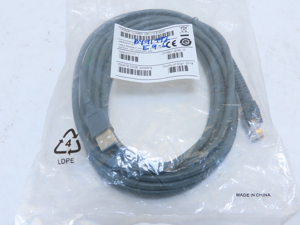 Zebra CBA-U10-S15ZAR Barcode Scanner Cable Universal Style 3 USB 15 Ft Dura Gray