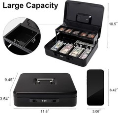 Compact Cash Box with Secure Sliding Lid and Anti-Theft Lock – 392 Cubic Inches
