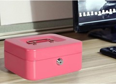 Elegant Pink Metal Cash Box with Key Lock – Portable & Durable Storage Solution