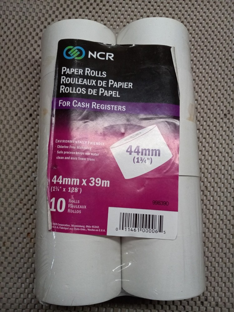 NCR Single-Ply Bond Paper Rolls, 1 3/4in. x 128ft., White, Pack Of 10 998390