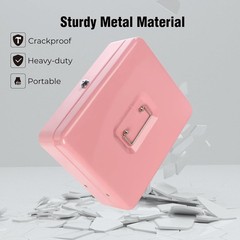 Large Pink Cash Box w/ Lock Key & Money Tray for Cash Register, Event Money Safe