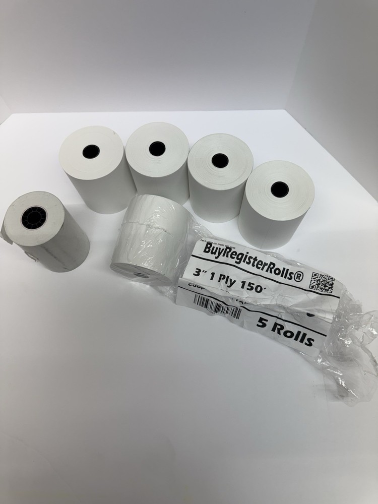 BuyRegisterRolls 3 in 1-Ply Cash Register Receipt Paper Rolls 150, 5 Rolls
