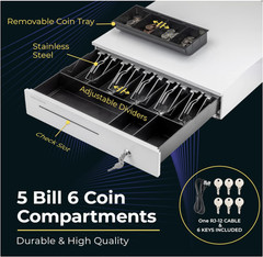 16″ Cash Register Drawer for Point of Sale(POS) System w 5 Bill 6 Coin Cash Tray