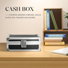 Lockable Cash Box with Key, Aluminium Money Box with Single-Row Currency Tray