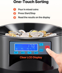 USD Coin Counter & Coin Sorters with LCD Display, Coin Sorter Machine for USD Co