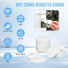300 Pcs Round 25mm/1″ Dia NFC Tag 215 Coin Tag 504 Bytes Blank Chip Card Sticker