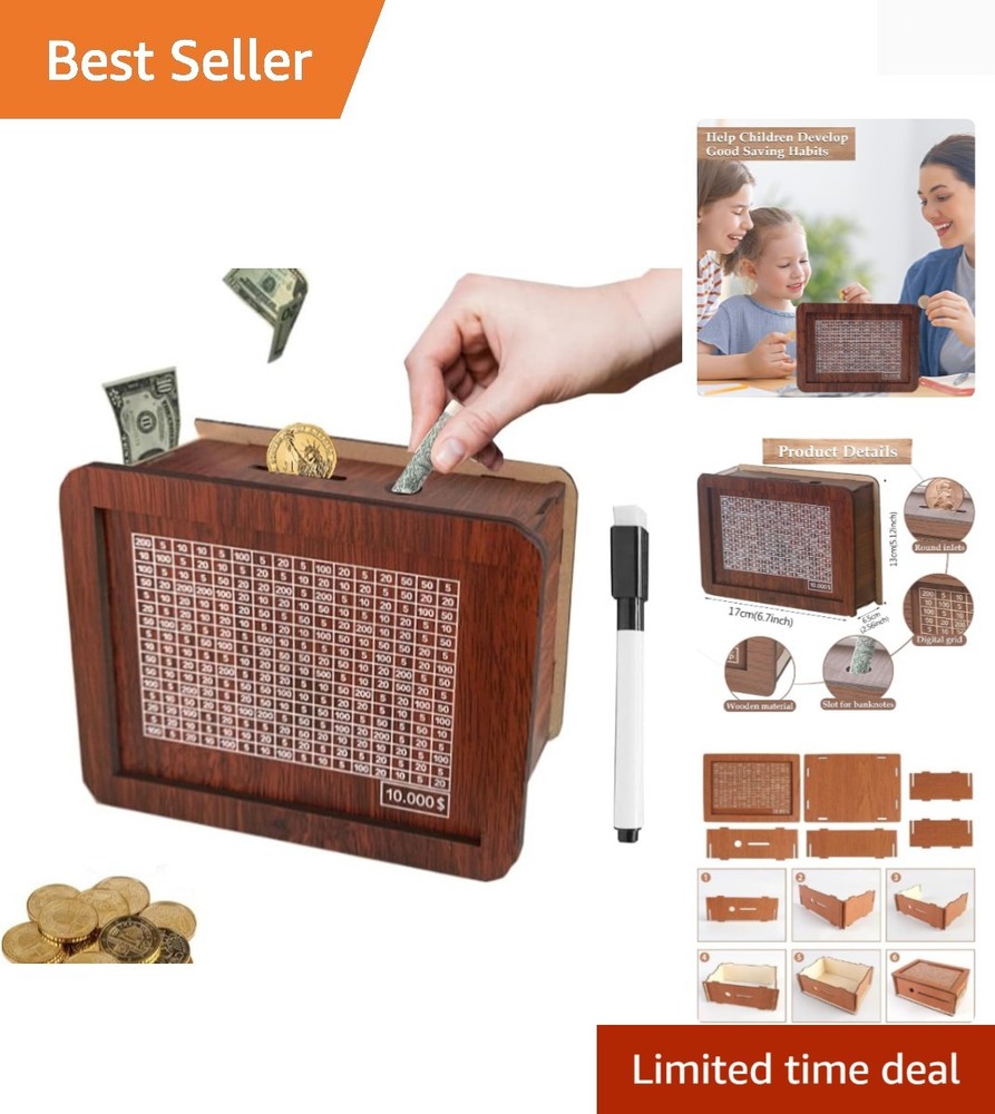 10000 Savings Challenge Box,Cash Vault Wooden Savings Box,kakeibo Money Box,W…