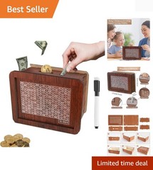 10000 Savings Challenge Box,Cash Vault Wooden Savings Box,kakeibo Money Box,W…
