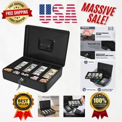 Professional 9-Compartment Cash Box – Locking Black Money Organizer with Handle