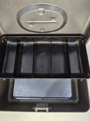 VINTAGE UNION CASH BOX UNION STEEL CHEST METAL GRAY WITH DRAWER