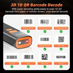 Wireless Barcode Scanner Mini Bluetooth 1D 2D QR Bar Code Scanner 3-in-1 Blue…