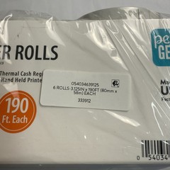 Thermal Paper Rolls 3.125″ x 190′ Paper 5 Rolls Pen+Gear Opened Pack
