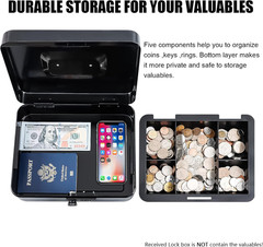 Large Cash Box with Combination Lock Safe Metal Money Box with Money Tray for Se