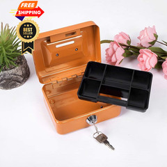 Mini Cash Box with Slot Small Money Mini, Orange Key Lock
