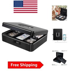 Metal Cash Box with Combination Lock – Extra Large 11.81×9.45×3.54 in Black