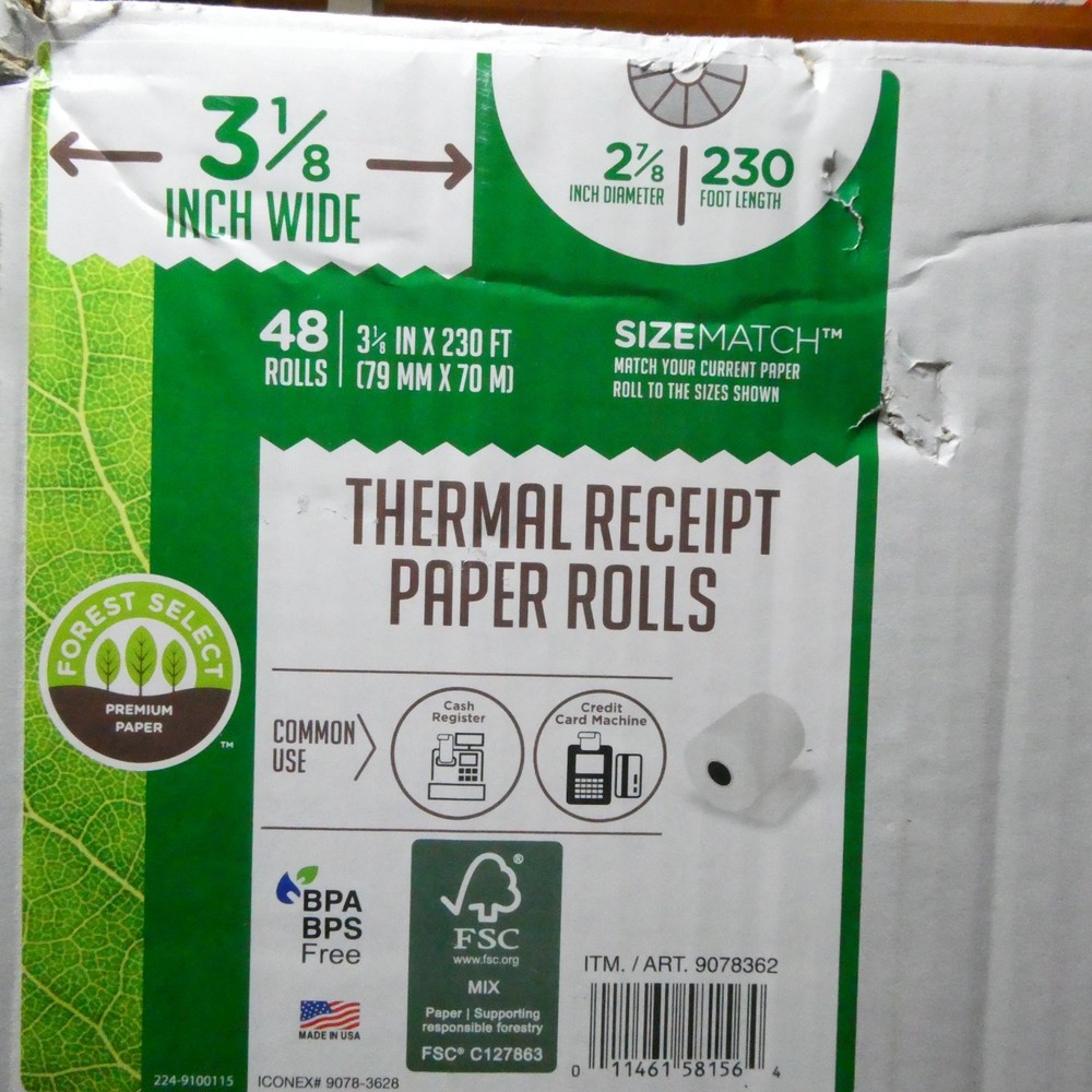 Forest Select Thermal Receipt Paper Rolls, White, 3-1/8″ x 230′, 48 Rolls