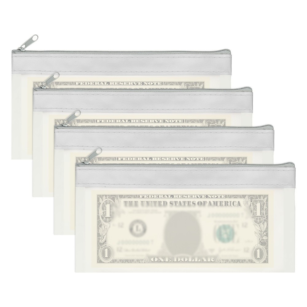 8.5×4 Inch Money Bags with Zipper, 4Pcs Clear Cash Pouch, Gray