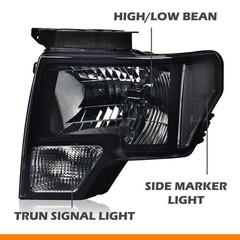 Headlights Pair for Ford F150 2009-2014 Smoky Lens Black Housing Clear Reflector