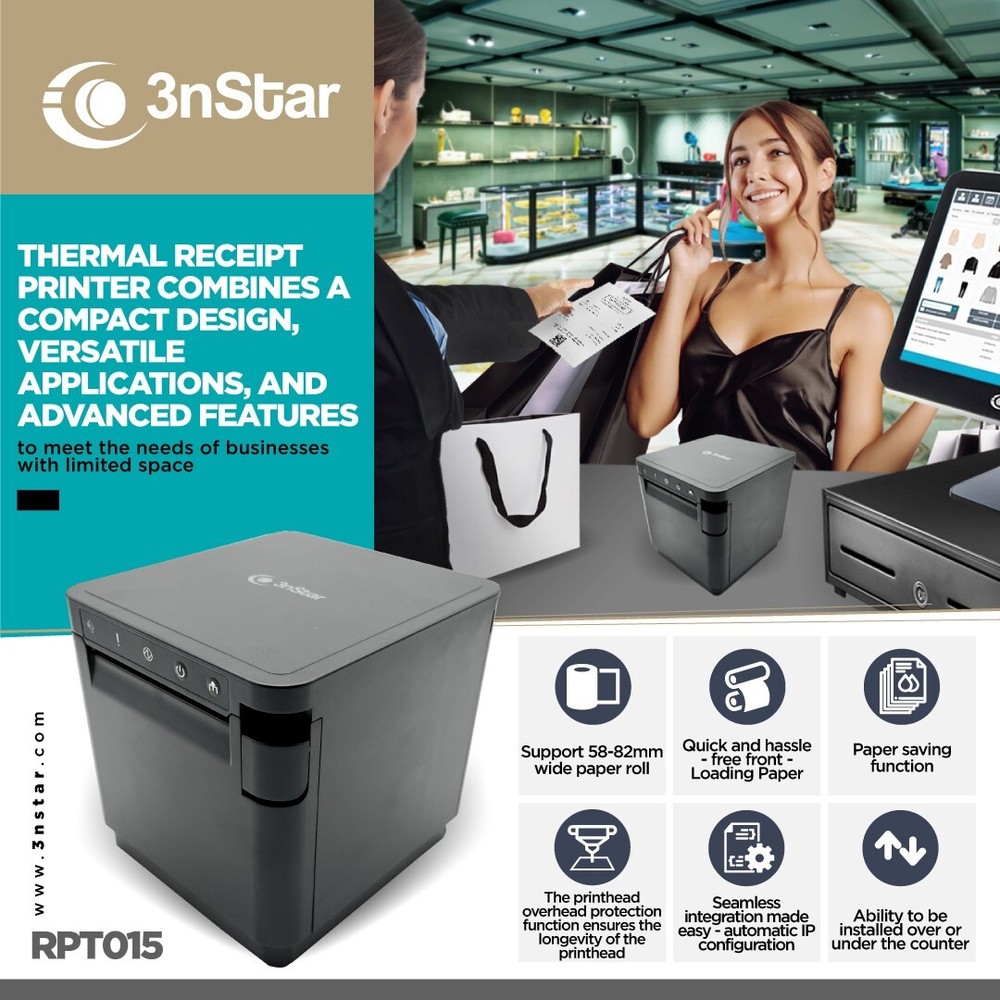 3nStar Direct Thermal Receipt Printer Front Loading 3″ (RPT015) USB LAN Serial