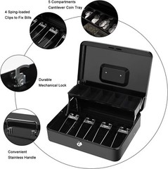 Cash Box With Lock Key & Money Tray Large Money Box for Cash Register Metal Box