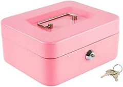 Elegant Pink Locking Cash Box with Key Lock & Removable Coin Tray – 7.87″x6.30″