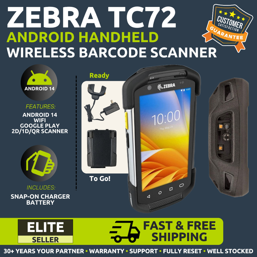 ✅Zebra TC72 Wireless Handheld, Android 14, 2D/1D/QR Barcode Scanner UNLOCKED!🔥⭐