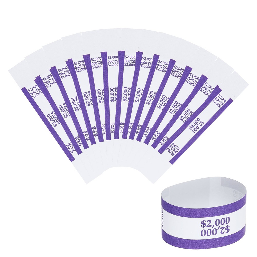 100Pcs Money Band 2000 Dollar Money Bill Wrapper Self-Adhesive Bill Band Purple