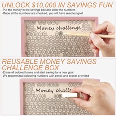 10000 Money Saving Box with Lock, Large Wooden 10k Savings Challenge Box $10,…