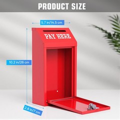 Sumerfnt Locking Cash Box with Slot, Metal Money Donation Lock Red