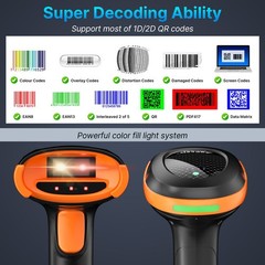 2.4GHz Bluetooth Wireless Barcode Scanner with Cradle and USB Cable for Retail