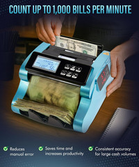 Money Counter Machine 1000 Bills/Min High-Speed Bill Counter with UV/MG/IR/DD De