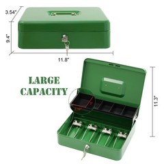 Cash Box with Lock Key and Money Tray – Large Money Box for Cash Register Met…