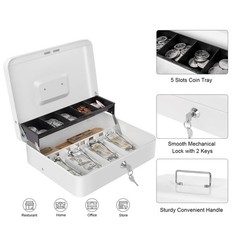 Cash Box with Money Tray and Key Lock, Large Metal Safe Money Box for Cash, L…