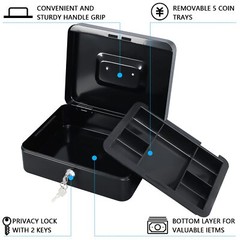 Caja de metal para dinero en efectivo con bandeja para dinero y cerradura