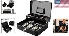 Secure Cash Box with Key Lock – Auto-Pop Spill-Proof Tray & Scratch Resistant