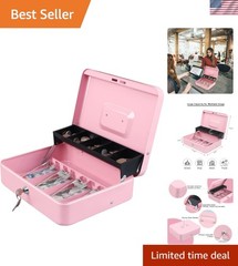 Stylish Pink Cash Box with Cantilever Design – Key Lock Secure Storage Solution