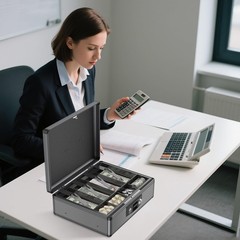 Lockbako Locking Cash Box with Money Tray Key Extra Large Portable Safe Black