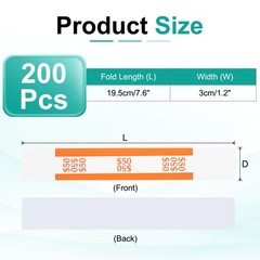 200Pcs Money Band 50 Dollar Money Bill Wrapper Self-Adhesive Bill Band Orange