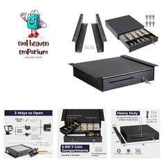 Cash Register Drawer with Under Counter Mounting Metal Bracket – 16″ Black Ca…