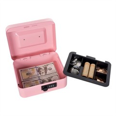 Pink Small Metal Cash Money Box Combination Lock Tray Safe 7.87×6.3×3.54 Inch