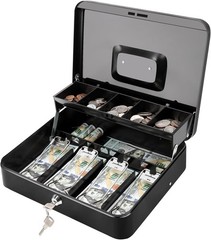 Large Black Cash Box with Key Lock – 11.8L Money Organizer for Secure Storage